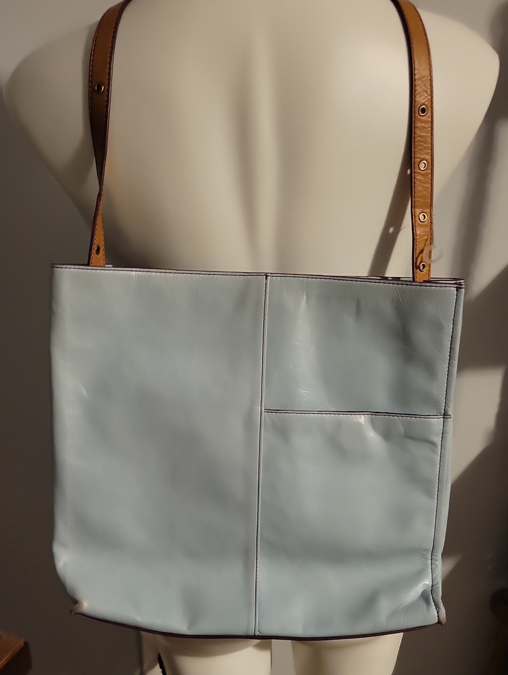 HOBO International Light Blue Leather Shoulder  Bag with Tan Strap